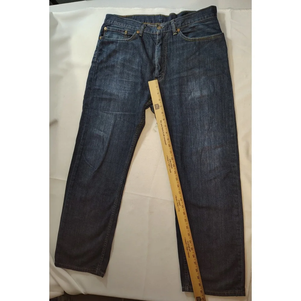Levis 505 Mens Reg Fit Straight Leg Jeans Dark Wash Indigo Blue Classic 36x30